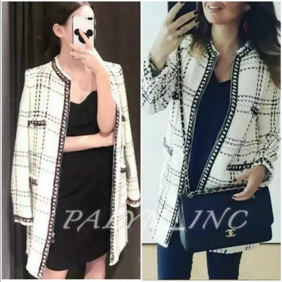 zara long tweed blazer